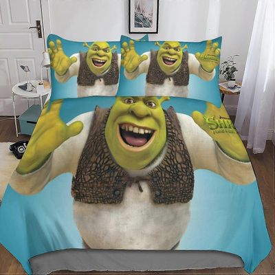 Kerota Shrek Monster vuodevaatteet pussilakana tyynyliinoilla 3D-tulostetut mikrokuituliinavaatteet, aikuisille Lapset tytöt vetoketjulla 3 kpl Dou...