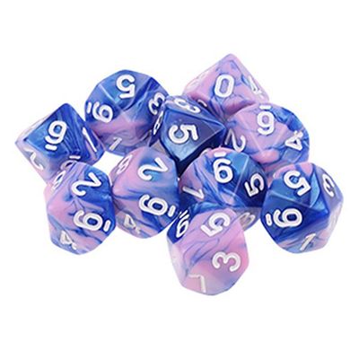10kpl/setti 10-puolinen D10 polyhedral dices numerot Dials Pöytä Lautapeli Pxpf,tyyli 2 Vaaleanpunainen sininen