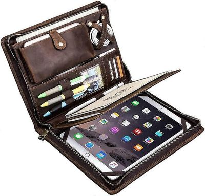 Käsintehty vintage aito lehmännahkainen salkkukansio pakattu iPad Pro 9.7 / 10.5 / 11, A4-kokoinen salkun tyynykotelo, yritysjärjestäjä