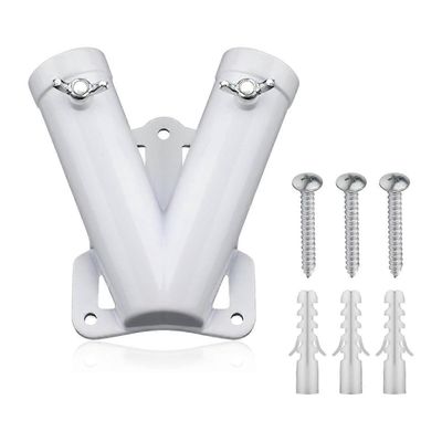 Kaksinkertainen lipputangon kiinnikkeen pidike, V-muotoinen alumiiniseoksesta valmistettu lipputanko seinäkiinnike tuulenpitävä lippukiinnike Valko...