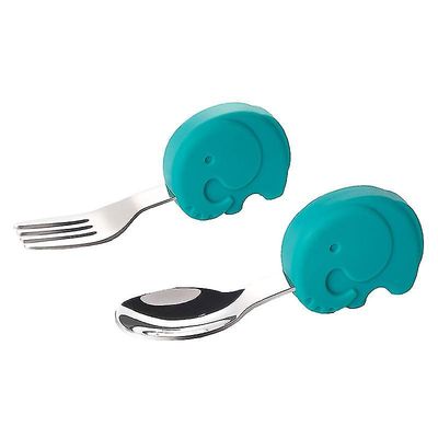 Vauvan lusikka ja haarukka harjoitussetti 316 ruostumattomasta teräksestä ja silikonista valmistettu astiasto (elefantti, vaaleanvihreä)