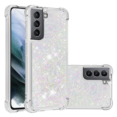 Gangxun Sag til Samsung Galaxy S21 Kofanger Cover Sparkly Glitter Bling Flydende - Light Silver
