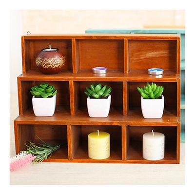 Ruili Træ opbevaringsboks til smykker saftige planter Kosmetik Kabinet brun