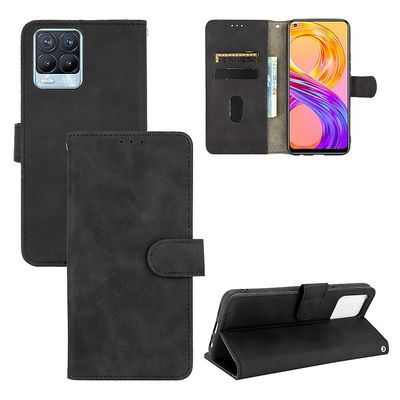 Etui til Realme 8 4g / 8 Pro Cover Premium læder med kortholder Flip Folio magnetisk etui Etui Coque - Sort