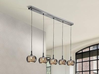 Schuller Lighting Ari 5 lys dæmpbar krystal hængende loft vedhæng med fjernbetjening Chrome, Spejl, G9