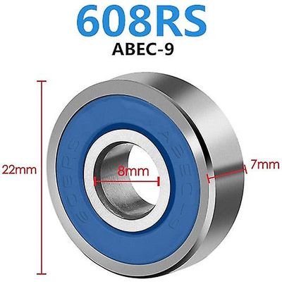 10Pcs dobbelt afskærmet miniature kulstofrigt stål enkelt række 608zz abec-7 dyb rille kugleleje 8 *22 *7 8x22x7 mm 608 zz 608rs-blå