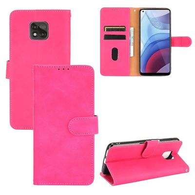 Etui til Motorola Moto G Power 2021 Cover Premium læder med kortholder Flip Folio magnetisk etui Etui Coque - sort Pink