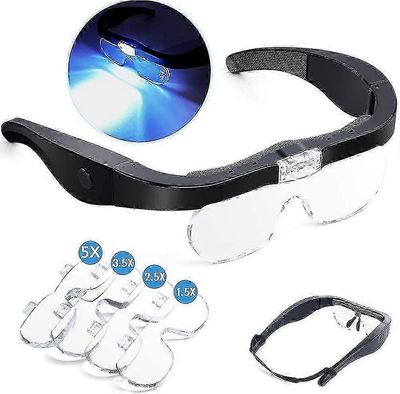 Pään suurennuslasit 2 LED-valolla, usb ladattava led-suurennuslasi silmälasit kädet fre