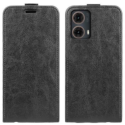 R64 pystysuora käännettävä nahkakotelo Motorola Moto G85 5G: lle Musta