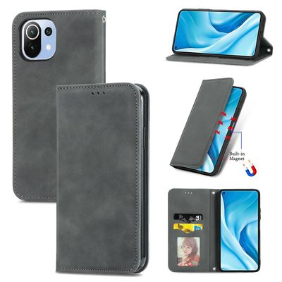 Gangxun Sag For Xiaomi Mi 11 Lite Magnetisk Lukning Læder Tegnebog Cover Housse Etui Shockproof - Grå