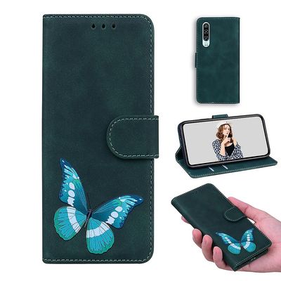 Etui til Huawei P30 Butterfly Cover Premium Læder Magnetisk- Pink Grøn