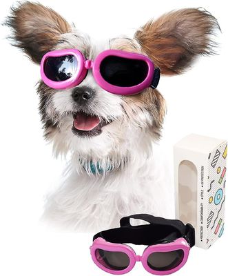 Tianzun Hund solbriller liten rase, UV-beskyttelse Små hundebriller, vind støvtett Små vernebriller med justerbare stropper Rosa