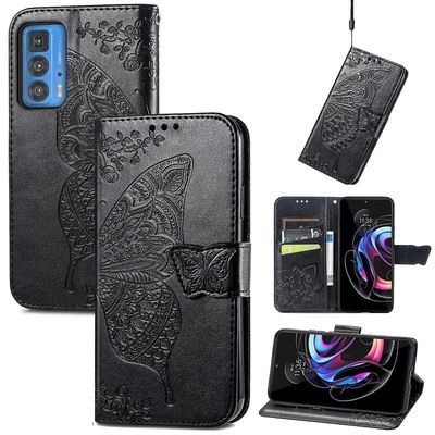 Gangxun Kompatibel med Motorola Edge 20 Pro Case Flip Cover Emboss Butterfly Soft Tpu Stødsikker Shell Slim - Sort