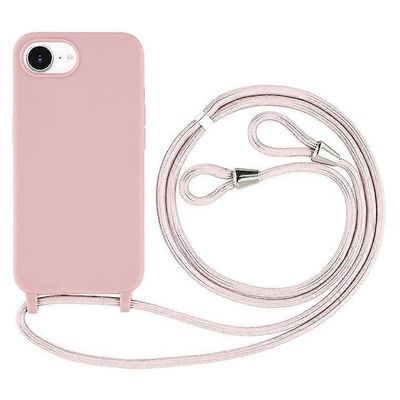 Yhteensopiva iPhone 16e -kotelon kanssa TPU pehmeä iskunkestävä puhelimen kuori säädettävällä kaulanauhalla Tummanvaaleanpunainen