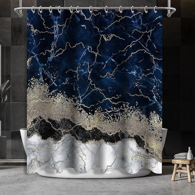 Abstract Navy Blue Marble dusjforheng Moderne luksus Golden Sprakk Lines Fabric Baderom Gardiner