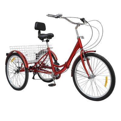 24" 7 hastigheder foldecykel voksen trehjulet cykel med indkøbskurv Rød 118x180x62cm