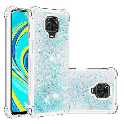 Gangxun Sag for Xiaomi Redmi Note 9s/note9 Pro/ Note 9 Pro Max Glitter Liquide Paillette Tpu Kofanger Tincelle Brillante - Lyseblå