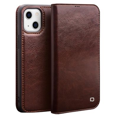 Qialino lærveske til iPhone 13 Mini Brown