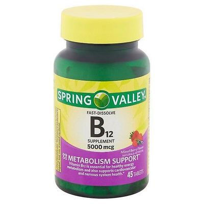 Spring Valley B12-vitamiini nopeasti liukenevat tabletit, 5000 mikrogrammaa, 45 kpl