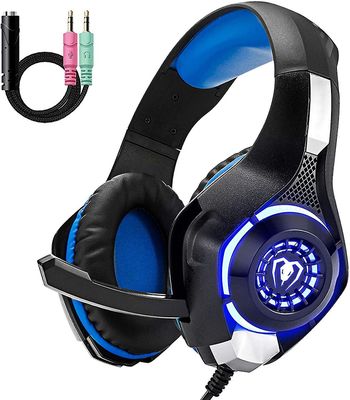 Gaming headset til Ps4 Xbox One,støjreduktionshovedtelefon med mikrofon Blå