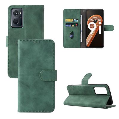 Etui til Realme 9i Cover Premium Læder Med Kortholder Flip Folio Magnetisk Etui Coque - Sort Grøn