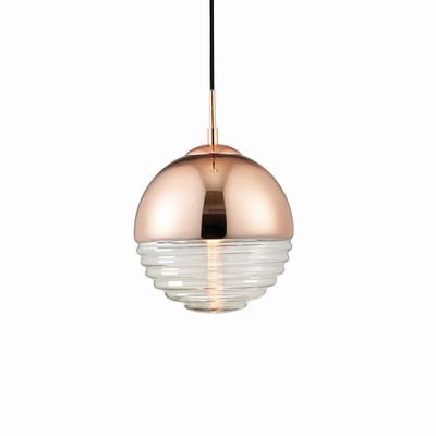 Endon Collection Lighting Paloma 1 Lys Globe Loft Vedhæng Kobber forgyldt, Klar ribbet Glas, E14