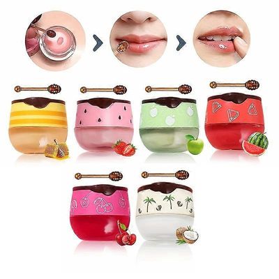unbrand 6kpl Honey Lip Balm Honey Pot, kosteuttava Propolis Lip Mask With Stick, Strawberry Lip Balm Lip Mask kuivien ja halkeilevien huulten hoito...