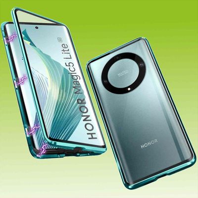 Wigento Honor Magic 5 Lite kaksipuolinen 360 asteen magneettikotelo matkapuhelin vihreä Vihreä / läpinäkyvä