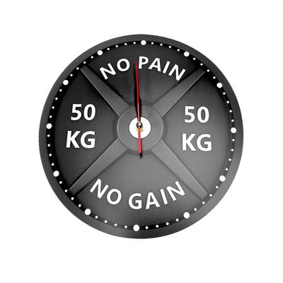 50kg Tulosta seinäkello Pyöreä kuntosali Painonnosto Käsipainot Kehonrakennus Hiljainen akryylikello musta