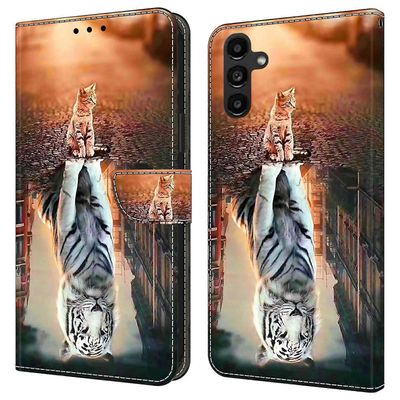 Samsung Galaxy A14 5G / A14 4G -kotelolle Anti-Drop-lompakko puhelinkotelo jalustalla Kissa ja tiikeri