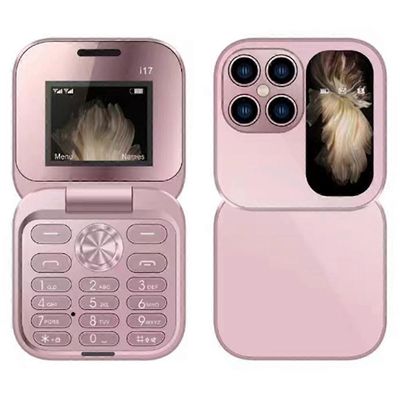 i17mini dual SIM mini vanhusten matkapuhelin 2G 32MB + 32MB käännettävä taitettava puhelin Pinkki kulta Rose Gold