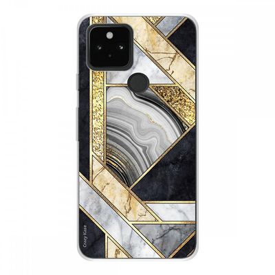 Crazy Kase Shell til Google Pixel 5 i blød silikone 1 mm, sort og guld marmor