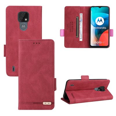 Gangxun Etui til Motorola Moto E7 læderetui folio flip med kreditkortspor Etui Coque Rød