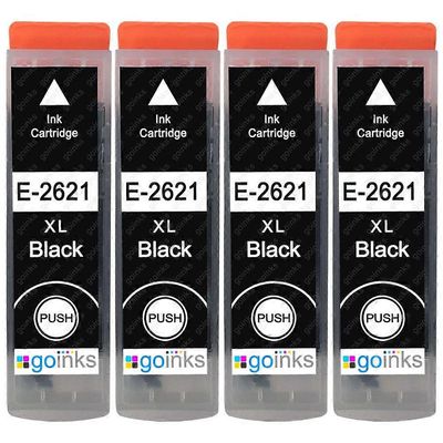 Go Inks 4 mustaa mustekasettia Korvaamaan Epson T2621 (26XL-sarja) Yhteensopiva/muu kuin OEM-laitevalmistaja Go Inksistä Musta