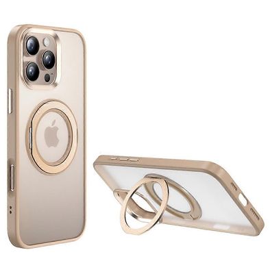 iPhone 16 Pro -kotelolle Pyörivä Magneettinen Jalusta TPU + PC-suojakuori - Desert Gold Monivärinen