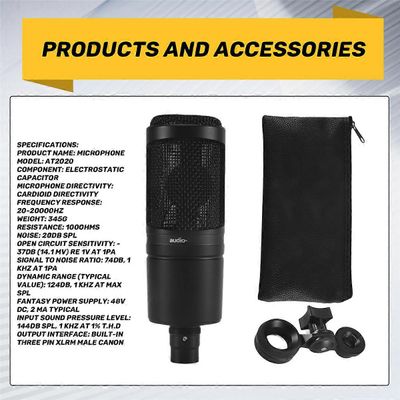 Audio AT2020 -kardioidikondensaattorimikrofoni 20–20 000 Hz äänitykseen