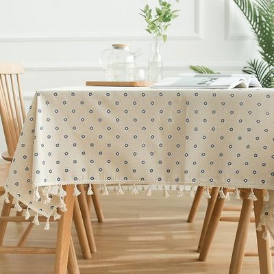 Linkrunning Linned rektangel Duge Borddug Tung vægt bomuld Linned Støvtæt borddækning til fest Borddækning Køkken spisestue (Blue Bellis Perennis,55