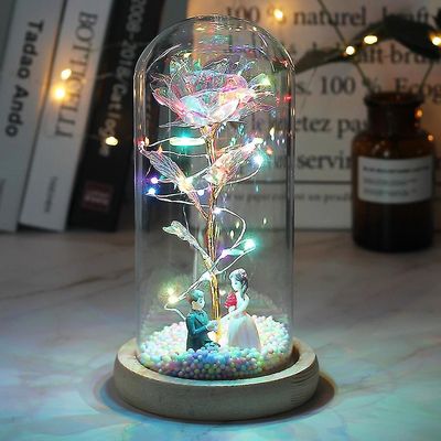 Mikasa Led Magic Galaxy Rose Evig 24k Guldfolie Blomst med Dome Fairy Lights Christmas Valentinsdag Gave Regnbue 1