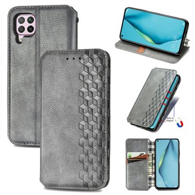 Kompatibel med Huawei P40 Lite Flip Case Etui Vintage Wallet Flip Cover med magnetisk lukning Coque - Blå grå