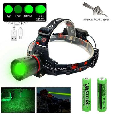 Zoomattava punainen/vihreä valo metsästysajovalaisin 4 tilaa USB-laturi, joka saa virtansa 18650-akusta Vihreä akulla