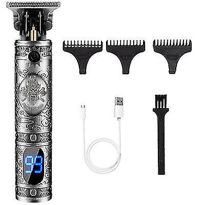 Coosilo Elektriske hårklippere Professionel Herre Retro Trådløs trimmer Skæg barbermaskine med lcd-skærm sølv