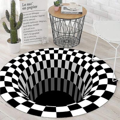 Rund teppe 3d Optisk Illusion Area Teppe Sklisikker Dørmatte, Ikke-vevd Svart Hvit Dørmatte For Soverom Stue Hjem Dekor Teppe Puter A (60c