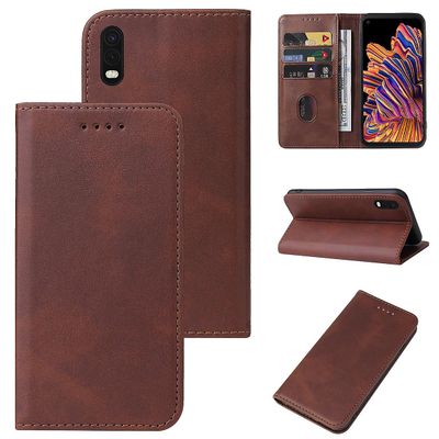 Samsung Galaxy Xcover Pro magneettinen suljin nahkainen puhelinkotelo Ruskea