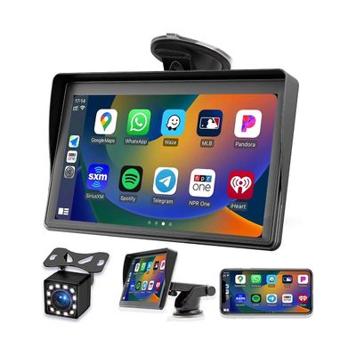 Bærbar dashbordmontering Carplay-skjerm 7-tommers berøringsskjerm, GPS-navigatin, Bluetooth bilstereoradio, bac Svart