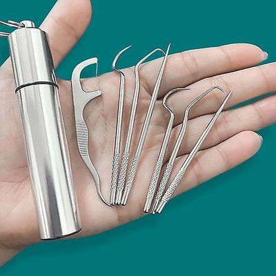 Bærbar Titanium Tandstikker Taske Sæt, Interdental Hæklet Rengøring Tool, Genanvendelige Metal Tandstikkere