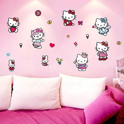 Fsu Hellokittys Mymelody Wall Sticker Kawaii Sanrio Cartoon Søt soverom Creative dekorative klistremerke sett gave til jenter 4