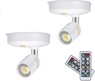 2 stk trådløse spotlys Batteridrevne bildelys Mini aksentlys Innendørs dimbar LED-spotlight med fjernkontroll på hvor som helst Roterbar Wal