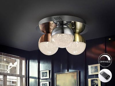 Schuller Lighting Kugle integreret LED Dæmpbar Flush Loft Lys med Fjernbetjening Krom, Messing, Kobber