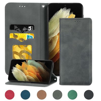Gangxun Sag til Samsung Galaxy S21 Ultra Magnetisk Lukning Læder Tegnebog Cover Housse Etui Shockproof - Grå