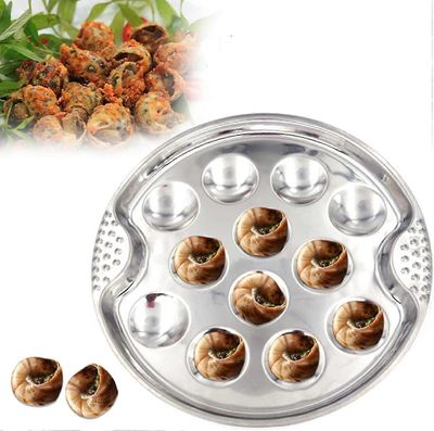 Linkrunning Etana Escargot-levy Ruostumattomasta teräksestä paksunnetut etana-astiat 12 lokeron reiät Tong Aseta ruokalevy